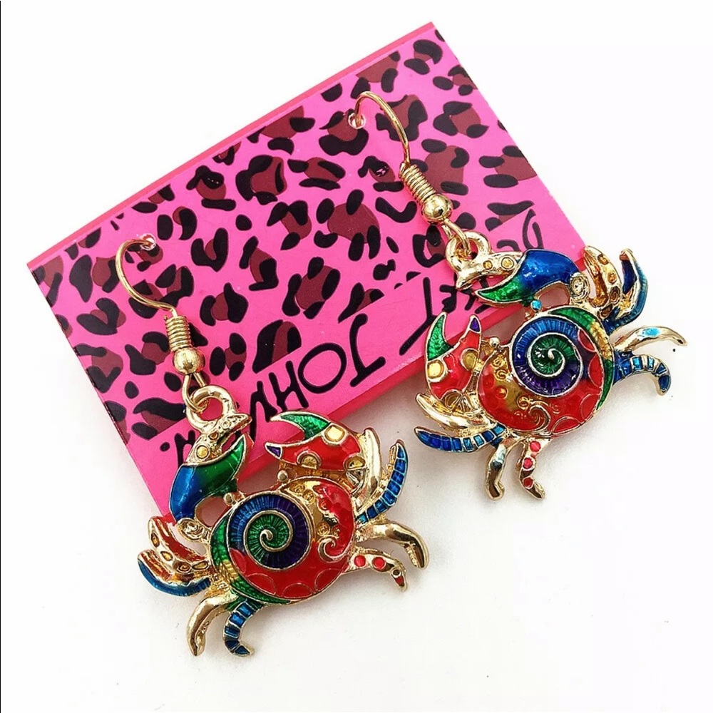 NWT Betsy J Colorful Enamel Lovely Crab Earrings